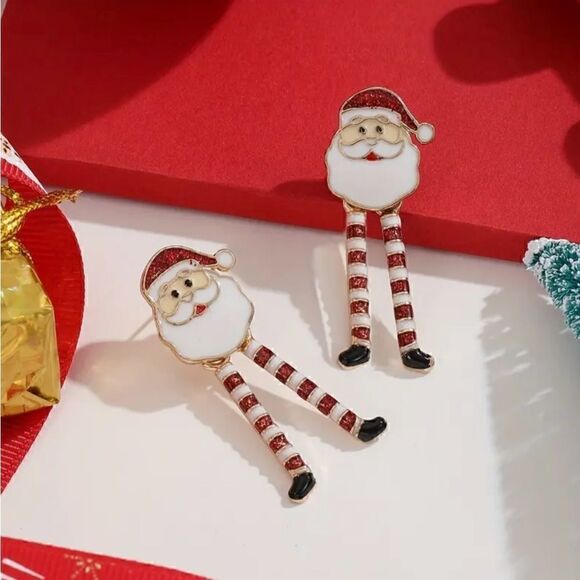 🎅🏻 Betsey Johnson Festive Holly Jolly Santa dangling movable legs earrings 🎅🏻 - Picture 4 of 9
